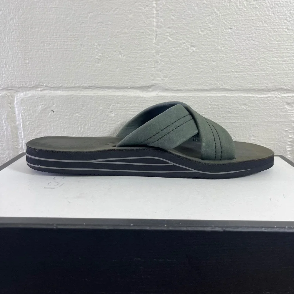 Rainbow Men's Sandals Crisscross Sage Green Leather Slide Slip On Size 10